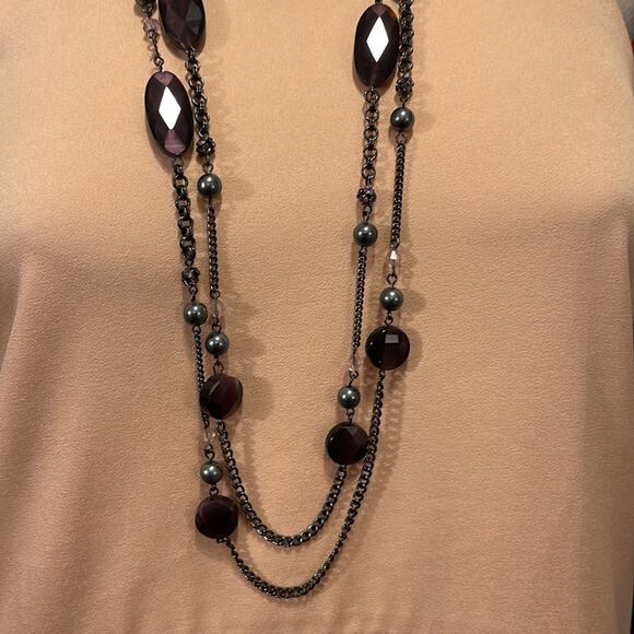 Set of 2 Beads & Metal Necklaces Purple Bronze - Picture 3 of 7